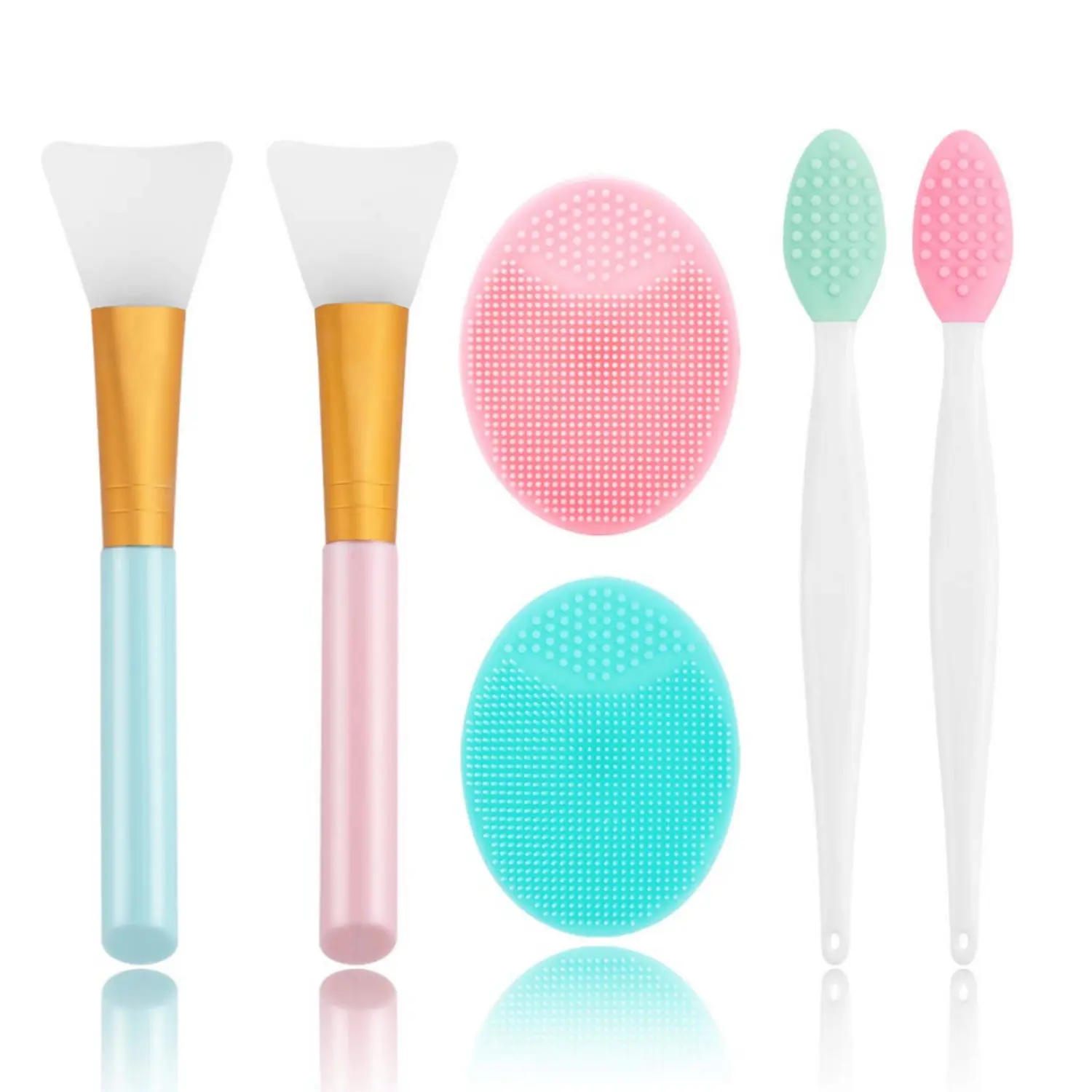 6Pcs Durable Silicone Skin Care Kit - Exfoliate & Cleanse Tool Set with Exfoliating Face Scrubber, Lip Brush, Cleansing Applicator & Facial Mask Wand (Home Improvement Brush Set)