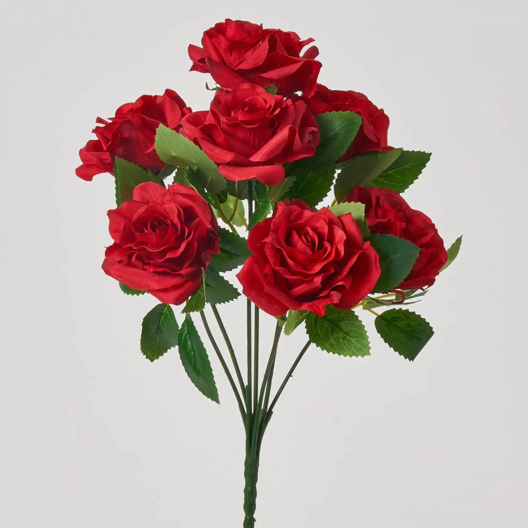 Red Silk Rose Bouquet with Stem & Leaf - 11" Fake Indoor Plants, Decorative Floral Decor for Room