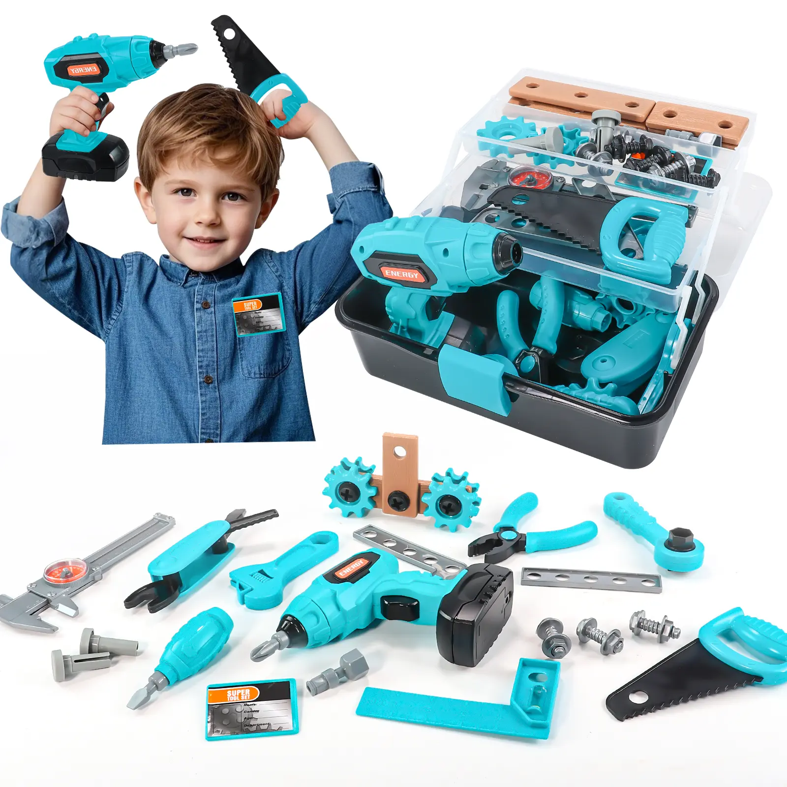 GAIETYDIY Kids Tool Set – Pretend Play Toddler Tool Set with Tool Box, Electronic Toy Drill, Screwdriver, Screw Construction Kits, Educational Tools for Kids Ages 3,4,5,6,7 Years Old, Boy Girl