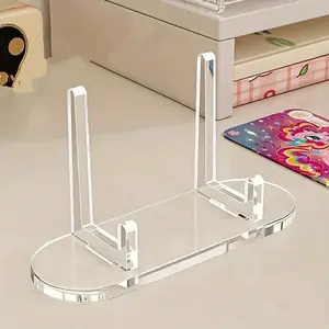 1pc Desktop Badge Card Display Stand, Single Storage Rack for Commemorative Coins, Transparent Edge Standing Sign Holder, Desk Accessories, Coins Organizer
