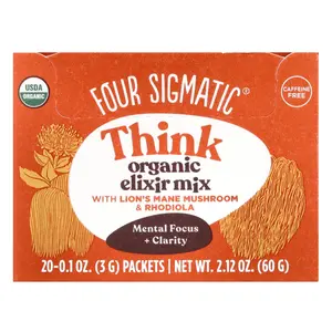 Four Sigmatic Think, Organic Elixir Mix With Lion's Mane Mushroom & Rhodiola, Caffeine Free, 20 Packets, 0.1 oz (3 g) Each