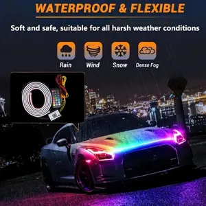 71-Inch High Brightness Car Hood LED Strip Light, Waterproof Day/night Driving Kit, Remote & APP Control, For Flexible Universal Cover Lamp