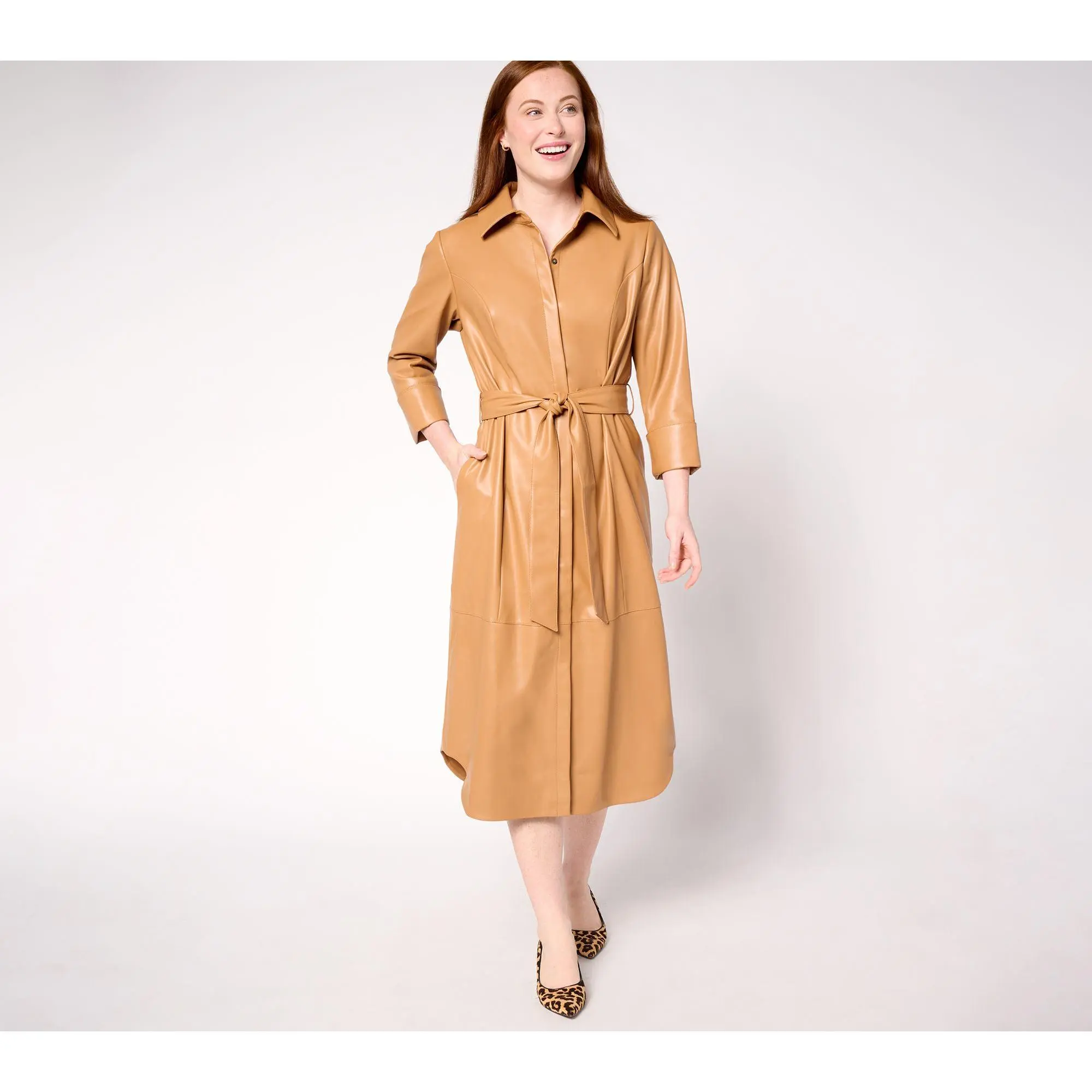 Carla Rockmore Collection Petite Faux Leather Lady Shirtdress
