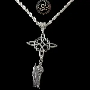 Escapulario San Judas Witch Knot San Benito Necklace with Intricate Design and Silver Tassel Charm