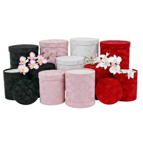 DIY Specialty Supplies 3-Piece High-Quality Velvet Round Flower Boxes Set - Sturdy Shape, Elegant & Minimal Aesthetic, High-End Style, Easy to Style, Ideal for Floral Arrangements, Weddings, Anniversary, Luxury Everyday Gifting