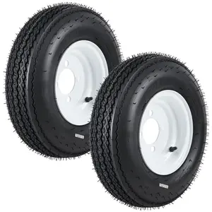 4.80-8 4.80x8 480-8 Trailer Tire and Wheel Assembly, Heavy-Duty Load Range C 6PR, 4 Lug White Modular Wheel, 8 Inch Tires for Utility/Boat/Camper Trailers, Set of 2