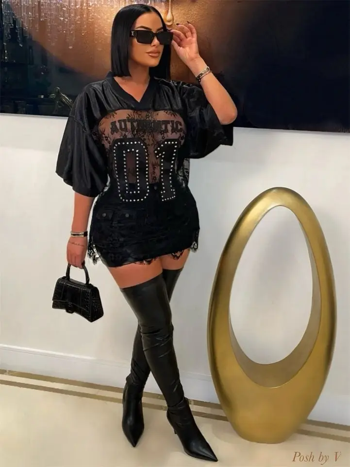 Rhinestone Lace Jersey