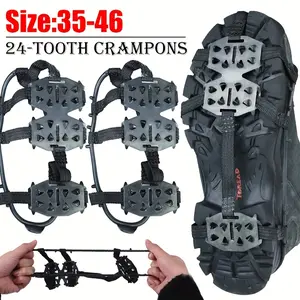 Outdoor 24-Tooth Manganese Steel Ice Claws Climbing Anti-Slip Shoe Covers Snow Claws Mountaineering Spikes for Snow and Mud Terrain Training Size 35-46