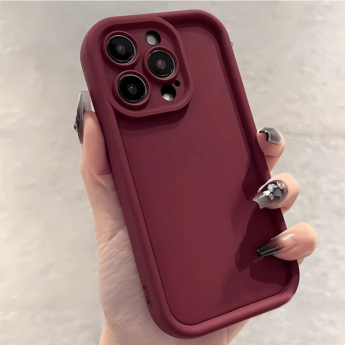 Matte Burgundy Solid Color TPU Phone Case for iPhone 17/16/15/14/13/12/11 Pro Max Plus Air 16 17e Durable Shockproof Casing Cover with Camera Protection