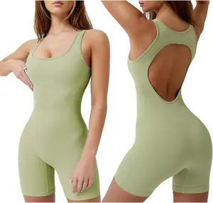Womens Workout Rompers Jumpsuits Backless One Piece Shorts Sleeveless Unitard Bodysuits Seamless Yoga Jumpsuit