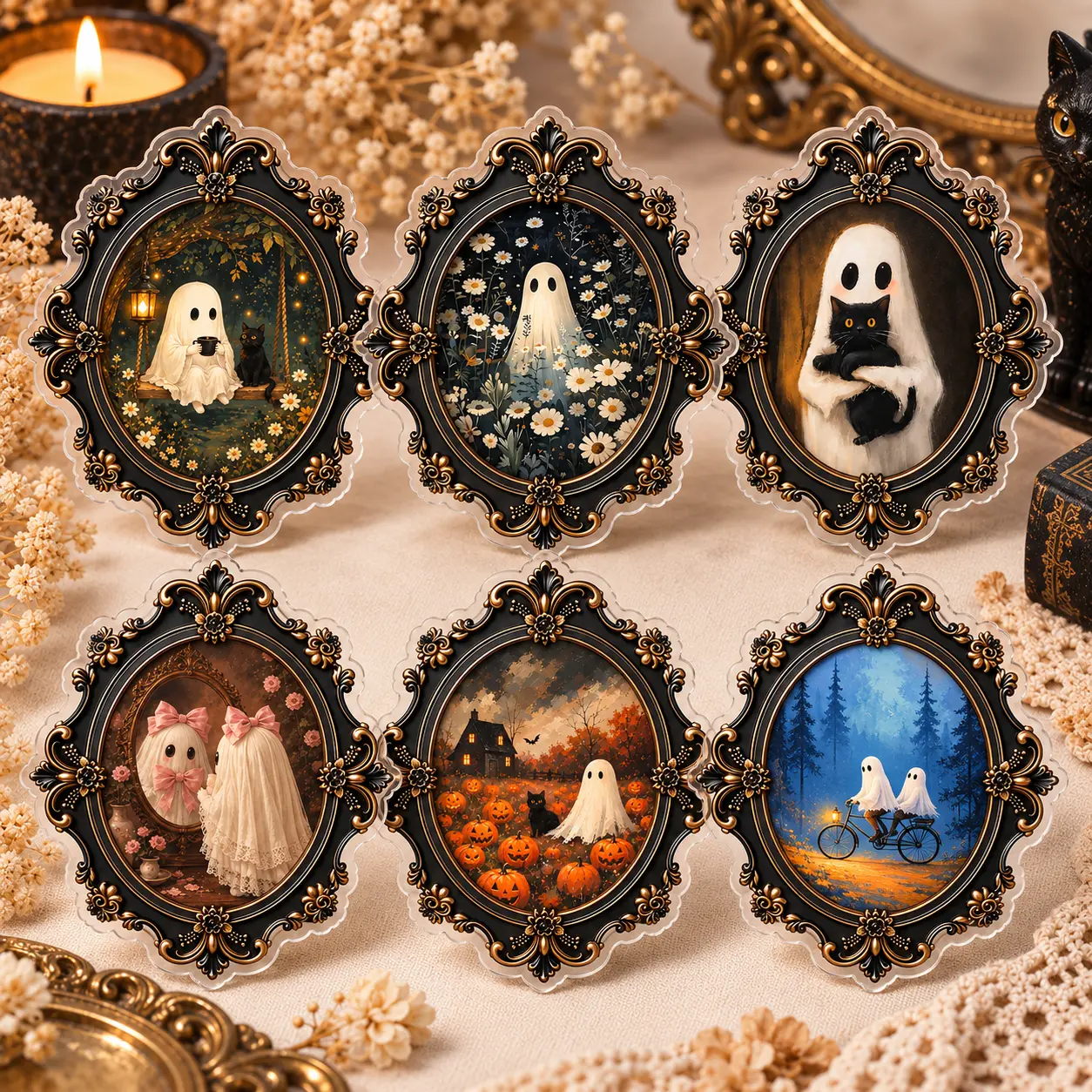 Vintage Antique Frame Ghost Phone Grip, Cute Spooky Horror Phone Stand for iPhone & Android, Halloween Phone Accessory, Gift for Ghost and Horror Fans