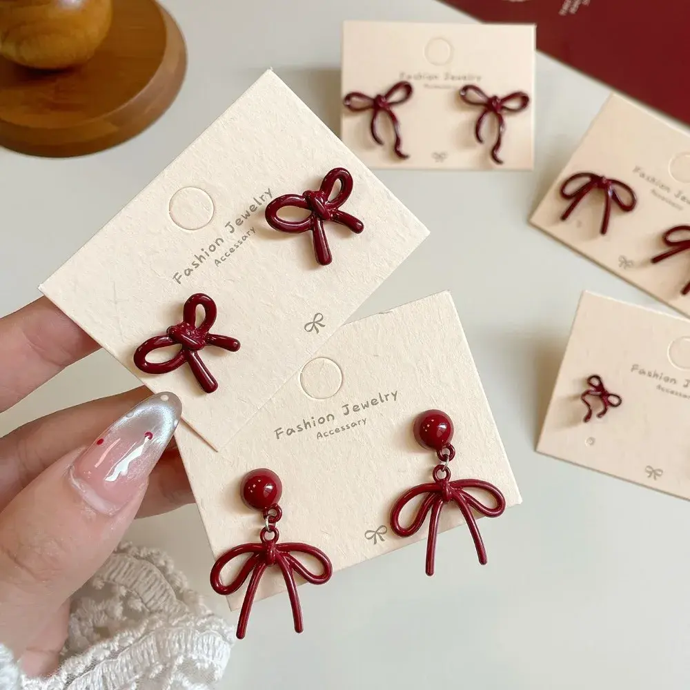Retro Style Red Bowknot Stud Earrings for Women Girls Simple Earings Piercing Ballet Ribbon Aesthetics Elegant Ear Jewelry Gifts