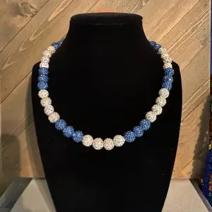 Handcrafted beaded necklaces iridescent white and baby blue