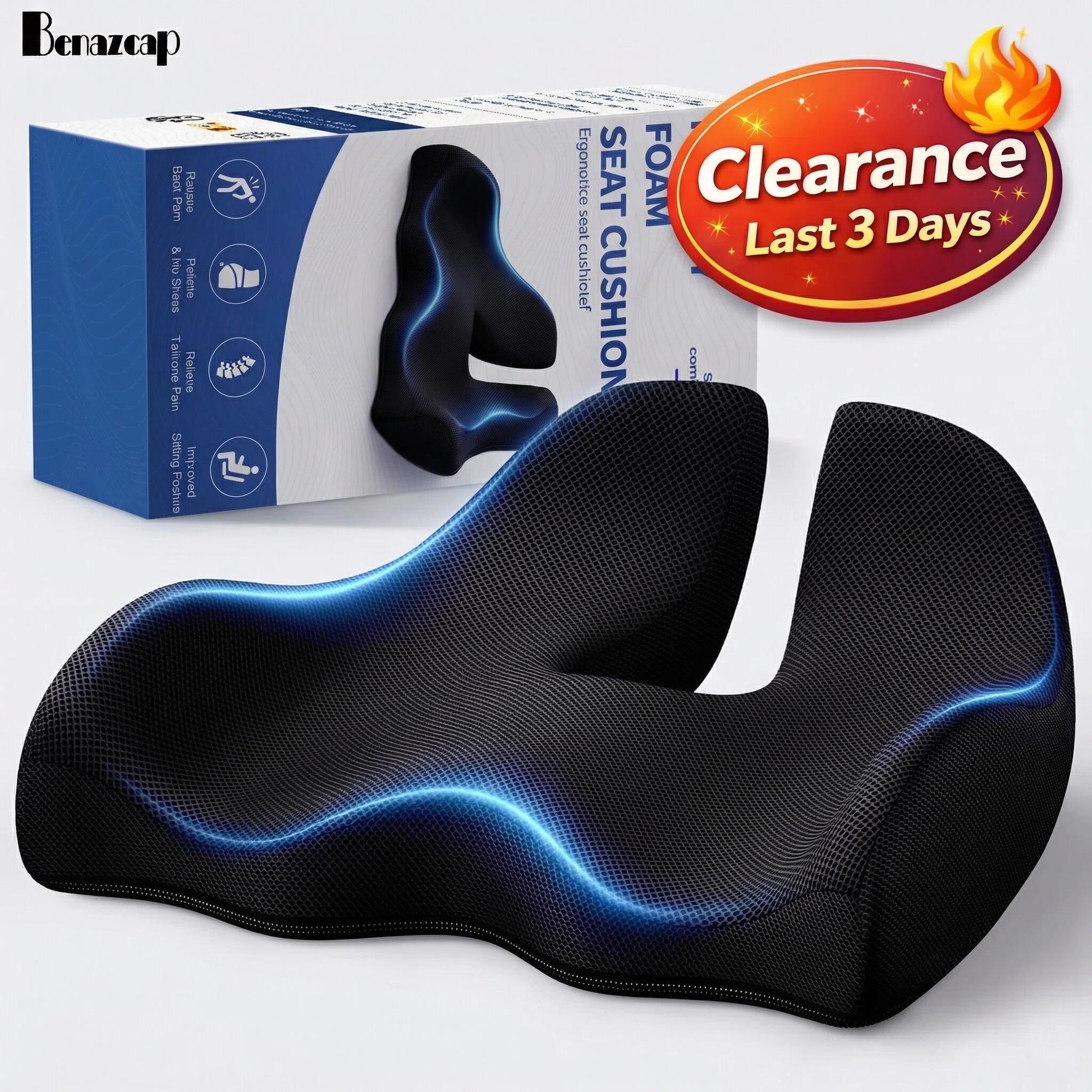 【Clearance Sale】Benazcap Non-Slip Ergonomic Memory Foam Seat Cushion for Office Gaming Chair & Car,Pressure Sciatica Pai