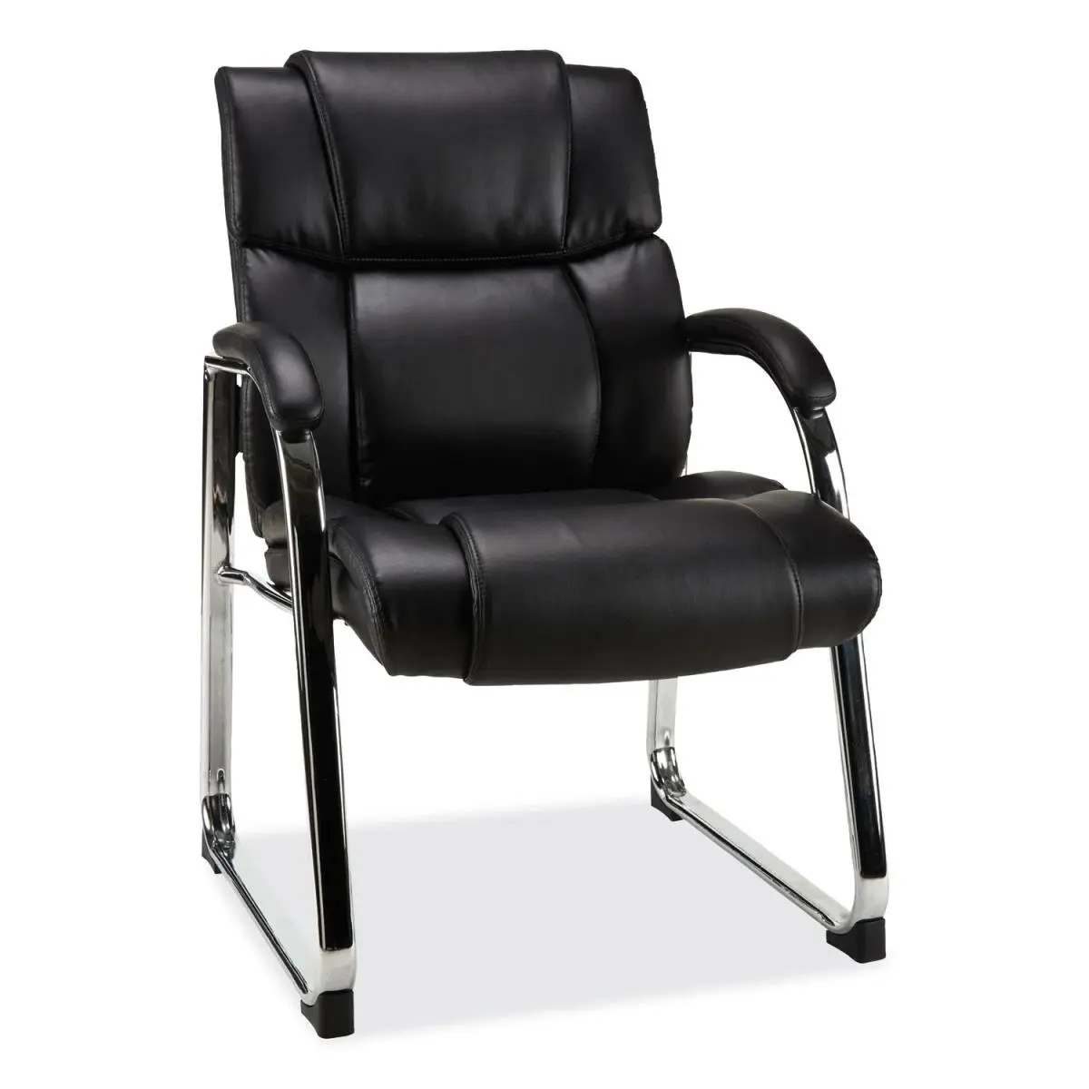 Alera ALEHD4319 Hildred Series Guest Chair - Black, Bonded Leather Upholstery, Back Padding, Curved Armrests, 21.26" Distance Between Arms, No Knee Tilt