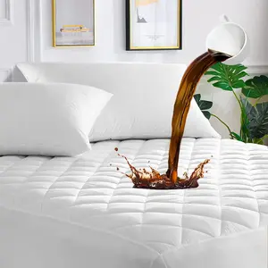 Quilted Waterproof Queen Mattress Protector with Deep Pocket up to 22 Inches, Soft Breathable Noiseless Cooling Bed Pad Topper, Fitted Mattress Cover for Home, Bedroom, Hotel, Machine Washable – White