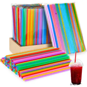 1000 count Colorful Disposable Drinking Plastic Straws Bulk, 0.24'' Diameter and 7.87" Long Plastic Long Disposable Drinking Straws (Multicolor)