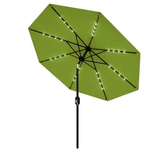 Gaomon 10 FT Green Patio Umbrella with Solar Light Outdoors, 8 Durable Ribs, Tilt & Crank Mechanism, Water & UV Protection Sun Shade for Garden, Poolside