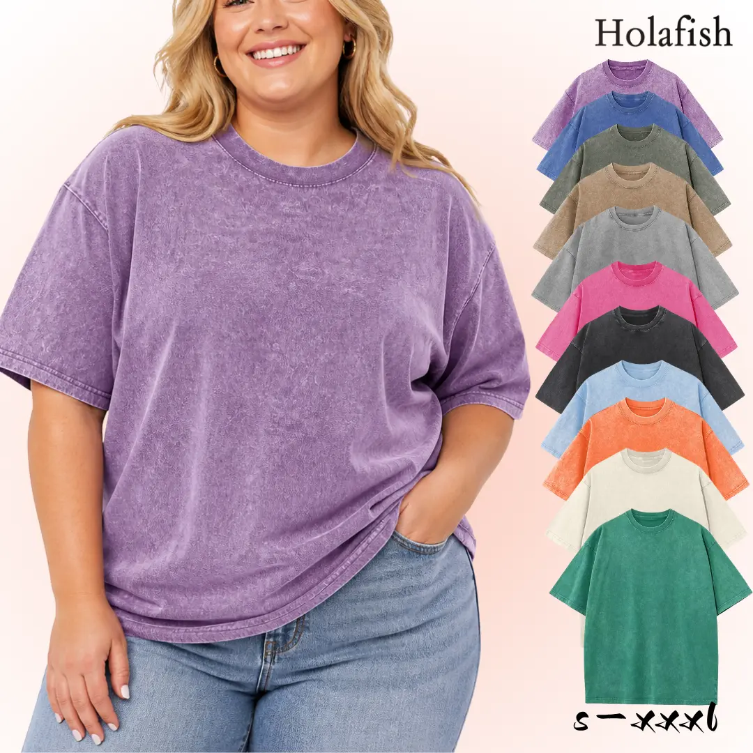 Holafish 1/2Pack Vintage Acid Wash Tshirt Cotton T-Shirts [Unisex] Short Sleeves Casual Loose Wash Solid Basic Tee Tops,Womens Mens Short Sleeve Streetwear Casual T-Shirts