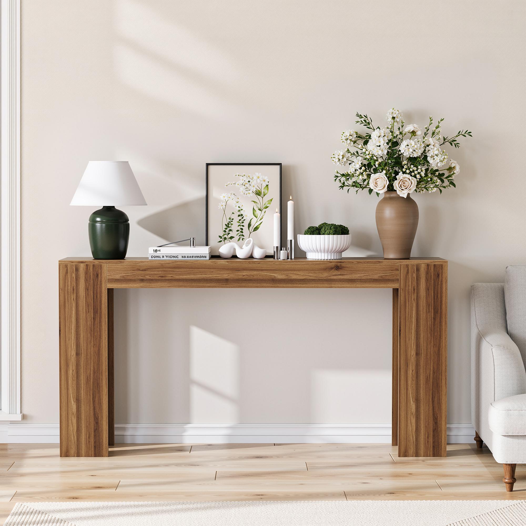 63 in Farmhouse Wood Console Table with Rectangular Tabletop, Narrow Long Indoor Furniture for Entryway Foyer, Easy Assembly Walnut Hall Table