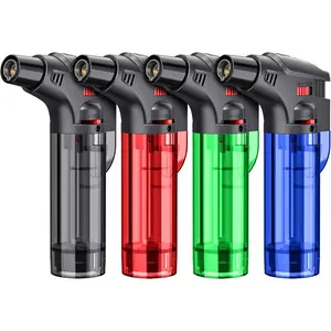 4 Pack Butane Refillable Jet Flame Torch Lighter, Windproof Safe Multi Utility Lighter for Candles Fireplaces Campfires Grill Without Butane, Black Red Blue Green