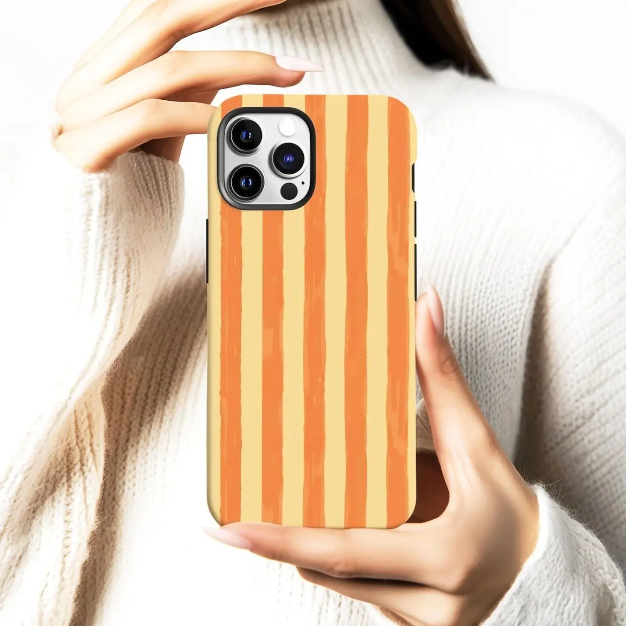 Orange Striped Phone Case, Warm Retro Hand-Painted Minimal Aesthetic Cover, iPhone 17 16 15 14 13 12 11 Pro Max, Samsung S25 S24 S23