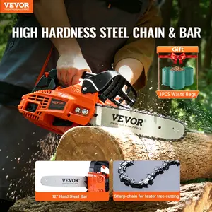 【Gift 3 Waste bags】VEVOR Gas Chainsaw,  25.4CC 12" 1.2HP, Gasoline Powered Chain Saw, Handheld Cordless Petrol Chainsaws for Tree Wood Branch Cutting, Tree Trimming, Land Clearing, Farm Garden Ranch Forest Cutting Use