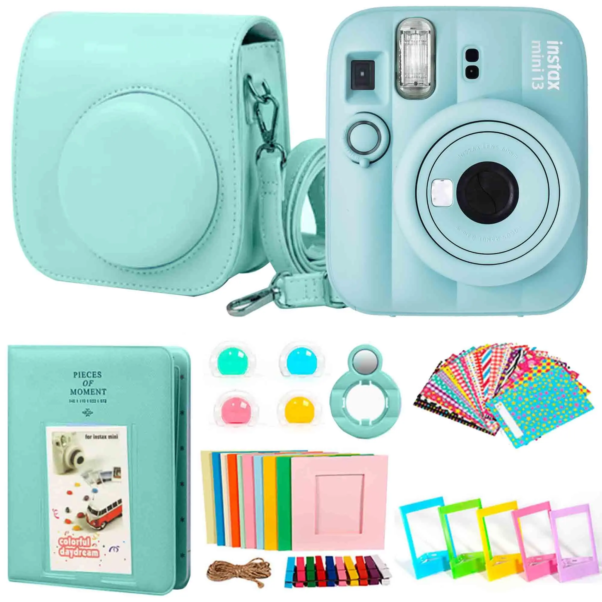 FUJIFILM INSTAX MINI 13 Instant Film Camera (Lagoon Green) + Instax Mini Accessory Bundle