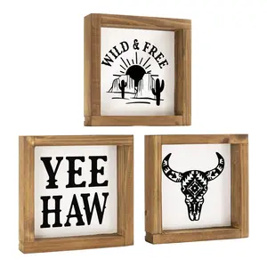 Western Wall Decor Southwestern Art Bathroom Shelf Table Yeehaw Cowboy Cow Skull White Wood Signs Boho Rustic Home Decoration