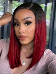 Short Bob Wig Side Part Red Sraight Bob Wig Synthetic Hair Natural Looking Sleek Look Omber Red Wig Shoulder Length Bob Wig 14 Inch Red Color Cosplay Wig Straight Hair Wig for Women