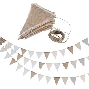 36 Ft Burlap Banner, Boho Burlap Triangle Pennant Flag, Linen Bunting Garland Streamers for Birthday Wedding Baby Shower Birthday Home Outdoor Garden Decor