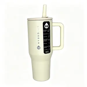HydroJug 40oz Cream SolidTumbler with Handle & Straw, Leakproof Lid Keeps Ice Cold for 24 Hours, Stainless Steel Neutral Travel Mug for Car & Gym Drinkware Flasks Bottled Bottles Water Bottles Portable