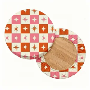 2/4/6/8PCS digital printing pattern of stars and squares universal elastic round stool cover for all seasons, elastic, suitable for bar chair covers, outdoor chairs, small round cushion covers, restaurants, cafes, etc