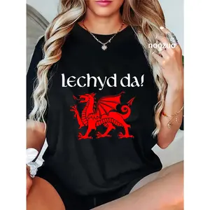 100% Cotton Cheers In Welsh Dragon Shirt Lechyd Da Drinking Souvenir T-Shirt
