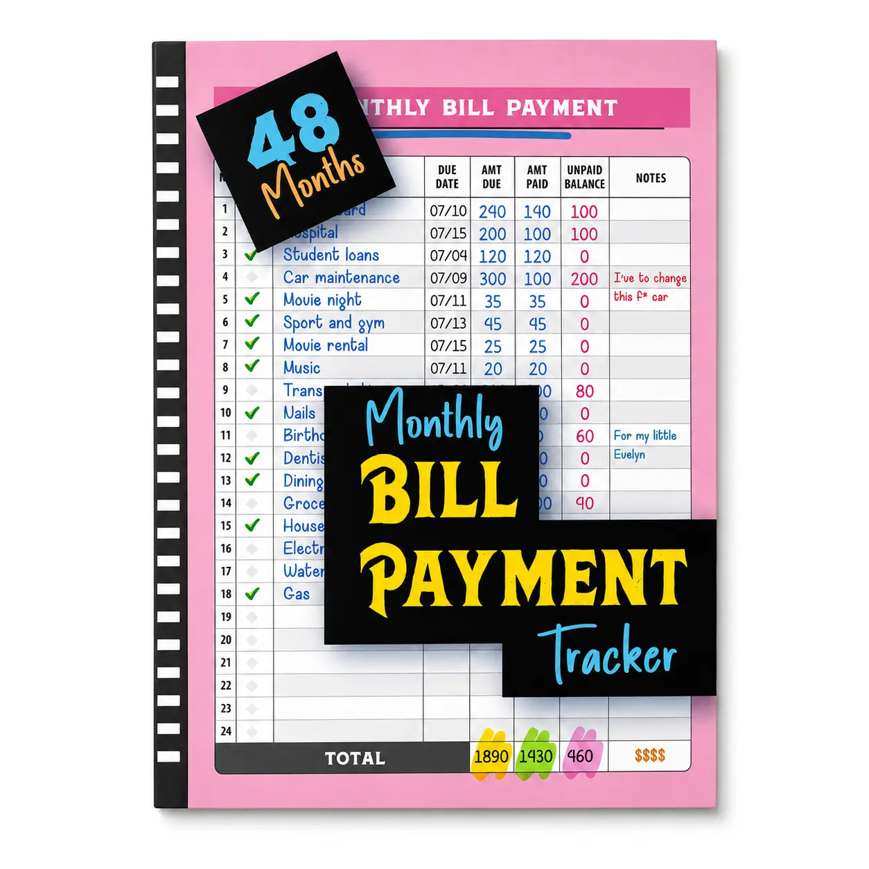 Bill Payment Tracker - Paperback 960 Records for 4 Years, Bank Account Tracking, Debt Payoff Planning & Expense Tracking - Durable Bound Notebook for Monthly Financial Overview & Budgeting daily planner