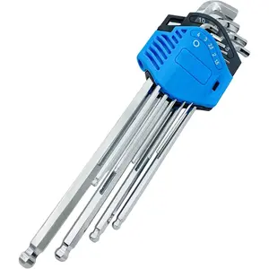 9- Metric Stubby Allen Wrench Set, S2 Steel Long Arm Ball End Hex L-, Sizes 1.5mm to 10mm