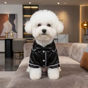 Cute Pet Pajama Set with Bow Headband Cozy Silk Pajamas for Teddy Bichon Pomeranian & Bulldog Soft Puppy Cat Sleepwear for Comfortable Nights Black