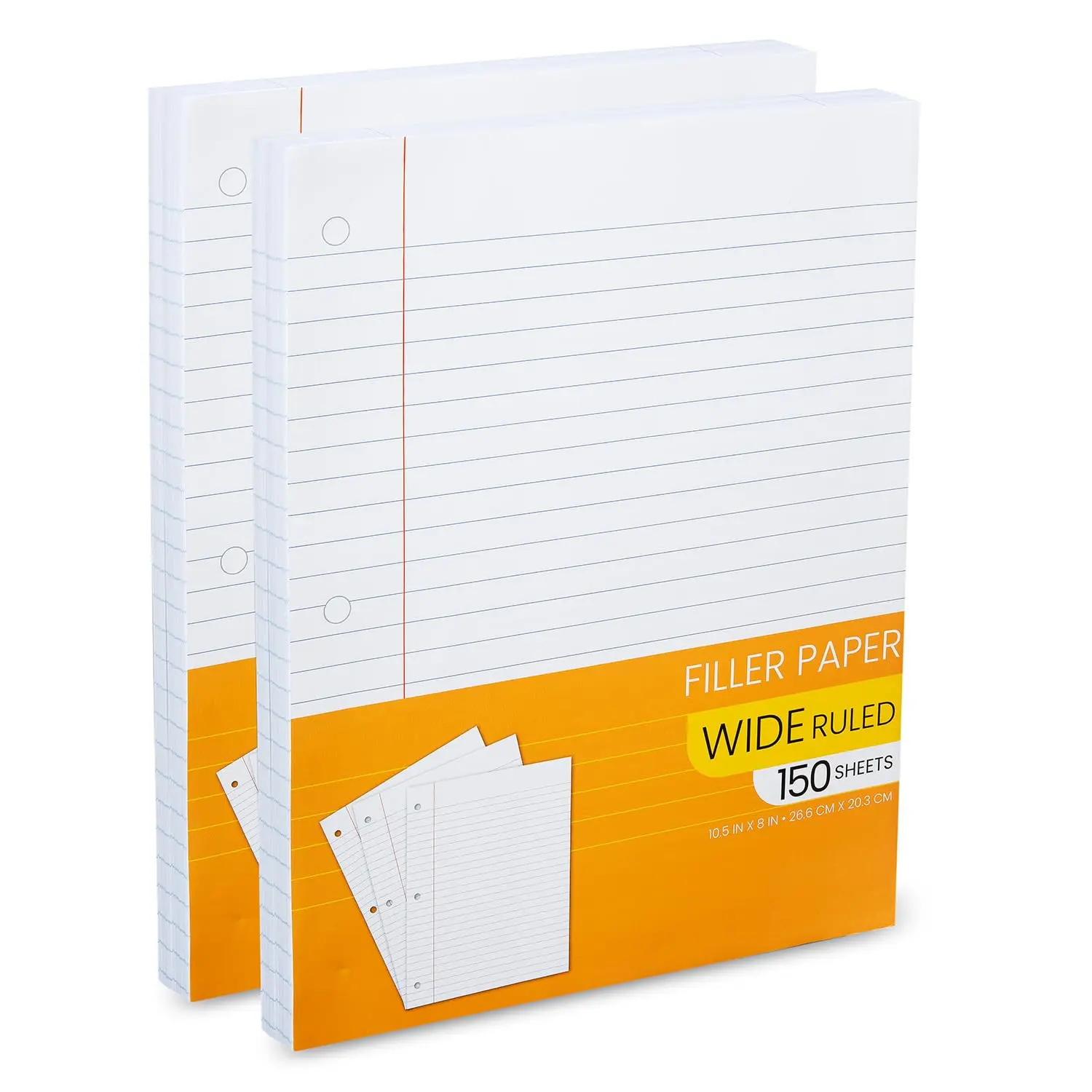Wide Ruled Loose Leaf Paper, 10.5” X 8" - Wide Ruled Filler Paper for 3 Ring Binders - 150 Sheets
