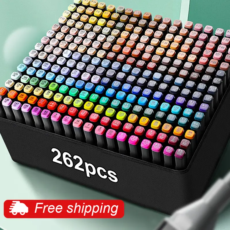 262/178/120/60/24Pcs Alcohol Brush Markers with Free App,Dual Brush & Chisel Tips Blender Art Markers for Adults and Kids, Alcohol Based Markers Dual