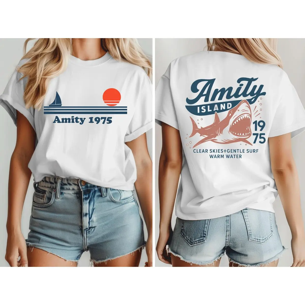 Jaws Amity Island 1975 T-shirt Sweatshirt Hoodie, Vintage Beach Tee, Unisex Sweater Pullover Tee