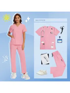Women's Short Sleeve Scrub Set for Operating Rooms Nurse Uniform Operating Gown and Isolation Gown