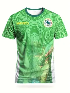 Men's Digital 3D Print Football Jersey, Round Neck Sport Top, Quick-Dry Breathable Fabric, Suitable for Training, Casual Wear, Breathable Athletic Top