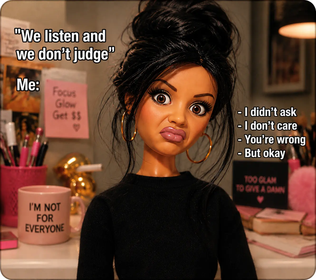 We Listen And We Don't Judge meme doll mouse pad | Funny facial expression desk mat