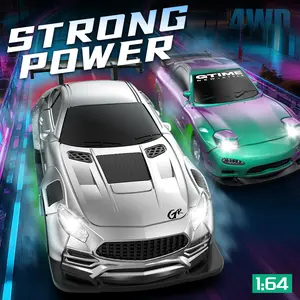 1:64 Scale 4WD RC Drift Car, High Speed Mini Remote Control Car, 2.4GHz, 2 Rechargeable Batteries, LED Lights, Professional Drifting Tires for Kids & Adults RC Enthusiasts