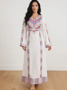 Embroidered Modest Modern Jordanian Robe with Matching Belt, Long Sleeve, Formal-Casual Fit, Islamic Modest Fashion Women's Clothes - XS, S, M, L, XL, XXL