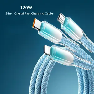 Magic John Transparent Ice Crystal Gradient USB Cellphone Charging Cable, Supports Micro Type-C Lightning, Fast Charge Data Sync, Durable Portable Design