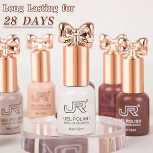 JR 10PCS Gel Nail Polish Kit with UV LED Lamp, 12ml HEMA-Free & TPO-Free Gel Set, Long-Lasting Brown & Red Colors, DIY Home Salon for Beginners