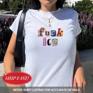 Anti Ice Magazine Letter Baby Tee, Fck ICE Y2K