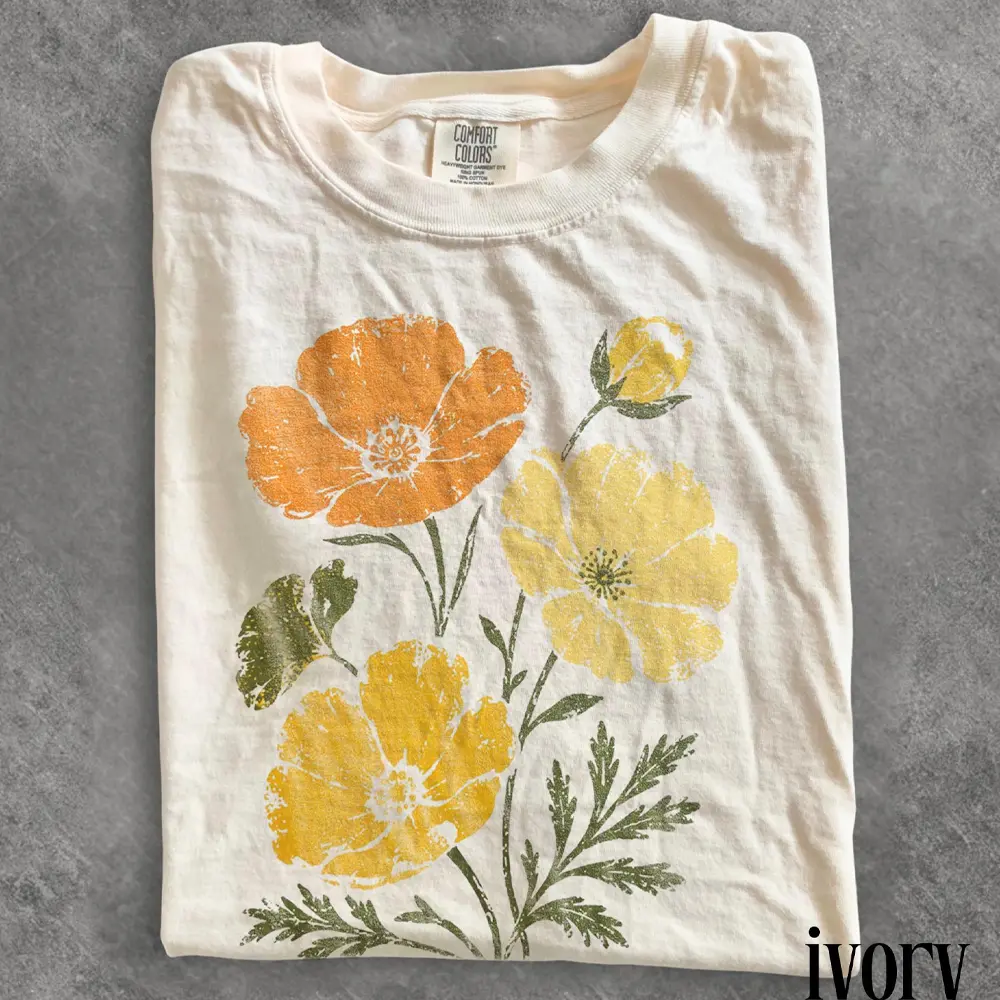 California Poppy Ivory Shirt, Wildflower Botanical Nature Style Graphic Tee, Gift For Men, Gift For Women