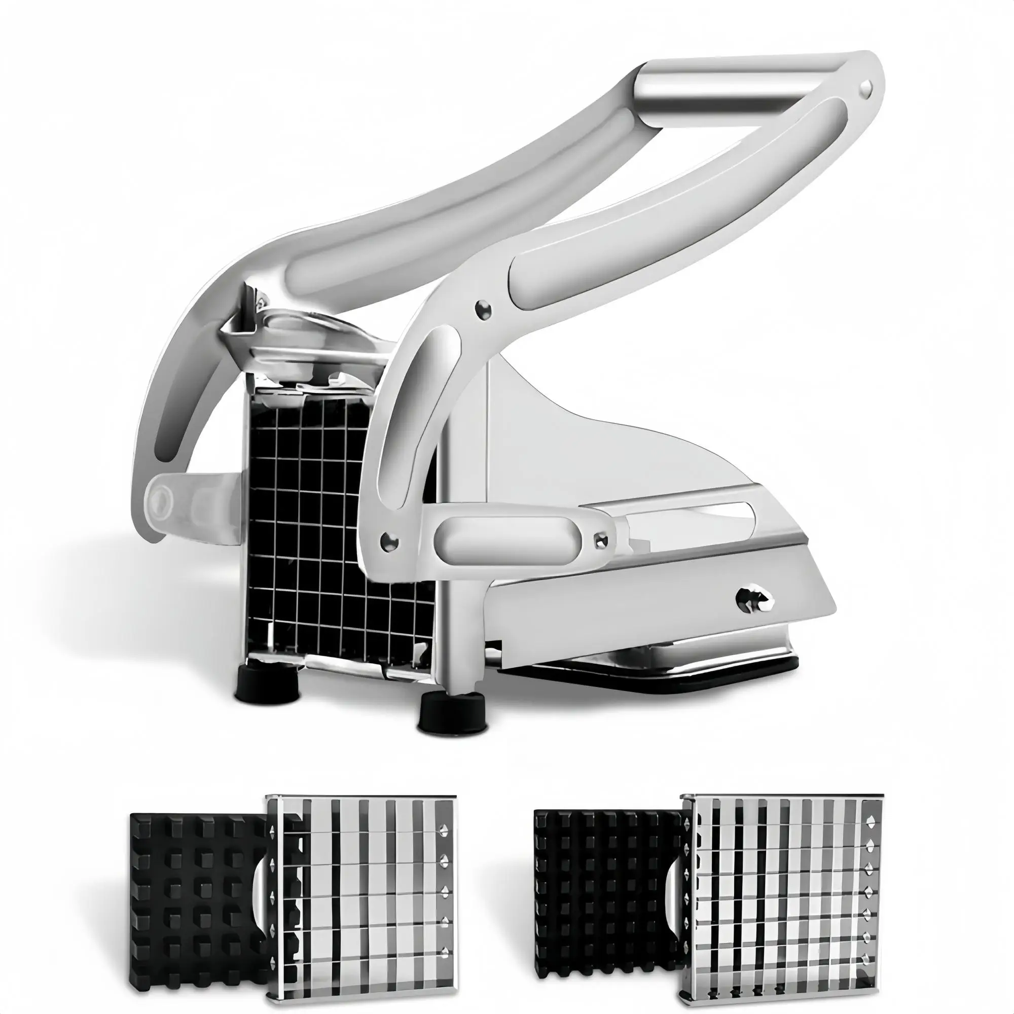 Summer 2024 Stainless Steel French Fries Cutter, 1 Set Potato Cutter, Kitchen Accessories Vegetable Potato Slicer with Suction Foot Cutter for Potatoe